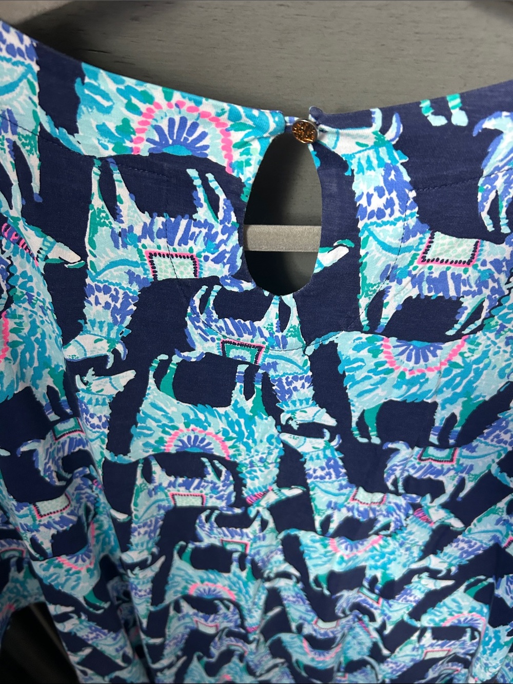 Lilly Pulitzer Navy, Turquoise & Pink Printed Shift Dress Bay Llama dress - Picture 3 of 3